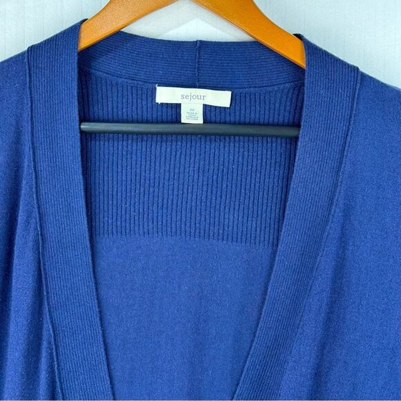 Sejour Royal Blue Open Cardigan Knit Sweater Size 2X Classic Preppy Luxurious - Picture 8 of 11
